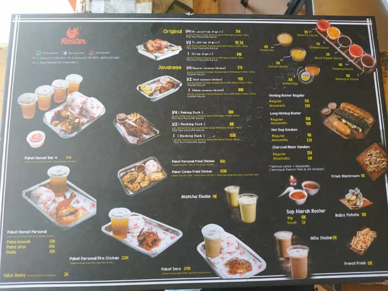 menu warung roster