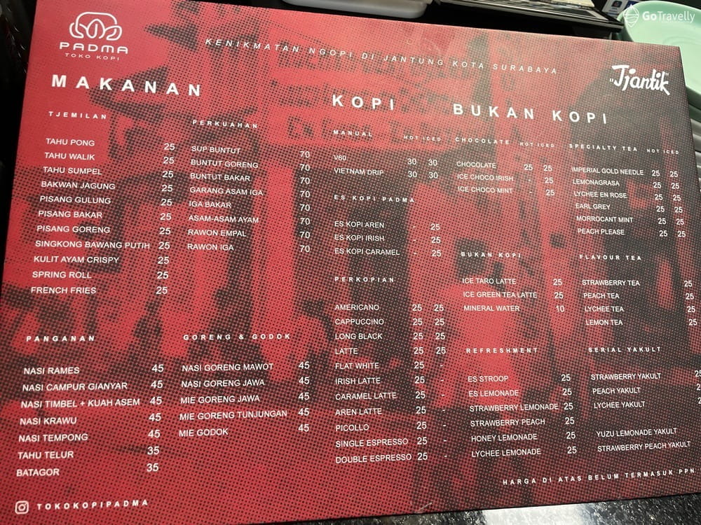 menu Kopi Padma Tjantik