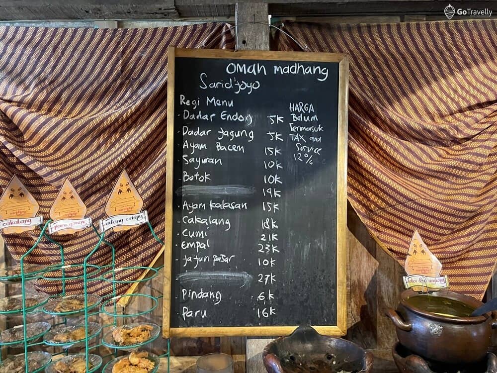 menu di Omah Madhang Saridjoyo